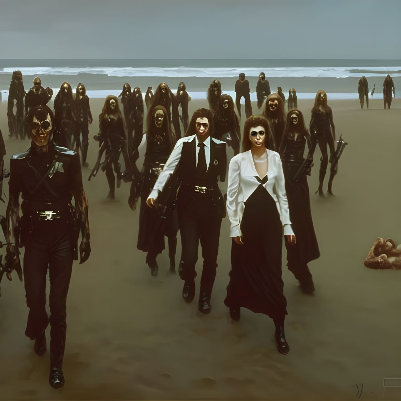 Zombies on a Sunny Beach as Oil Painting
