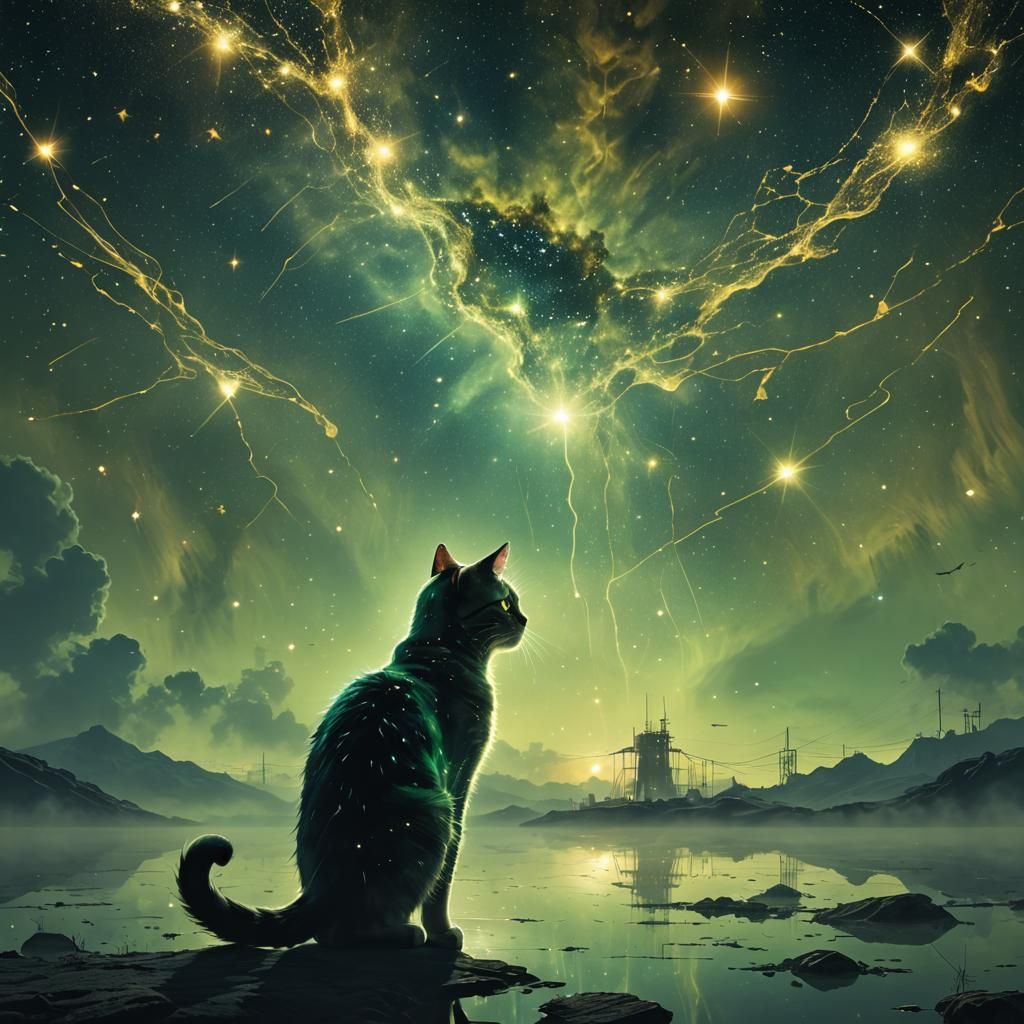 Cat in Constellations: Futuristic Digital Art