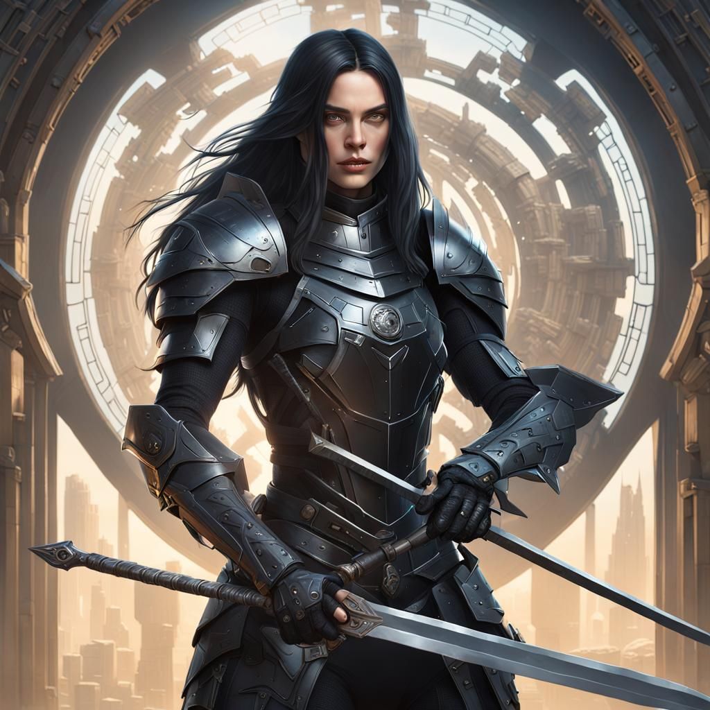 Futuristic Female Warrior in Sci-Fi Medieval Armor