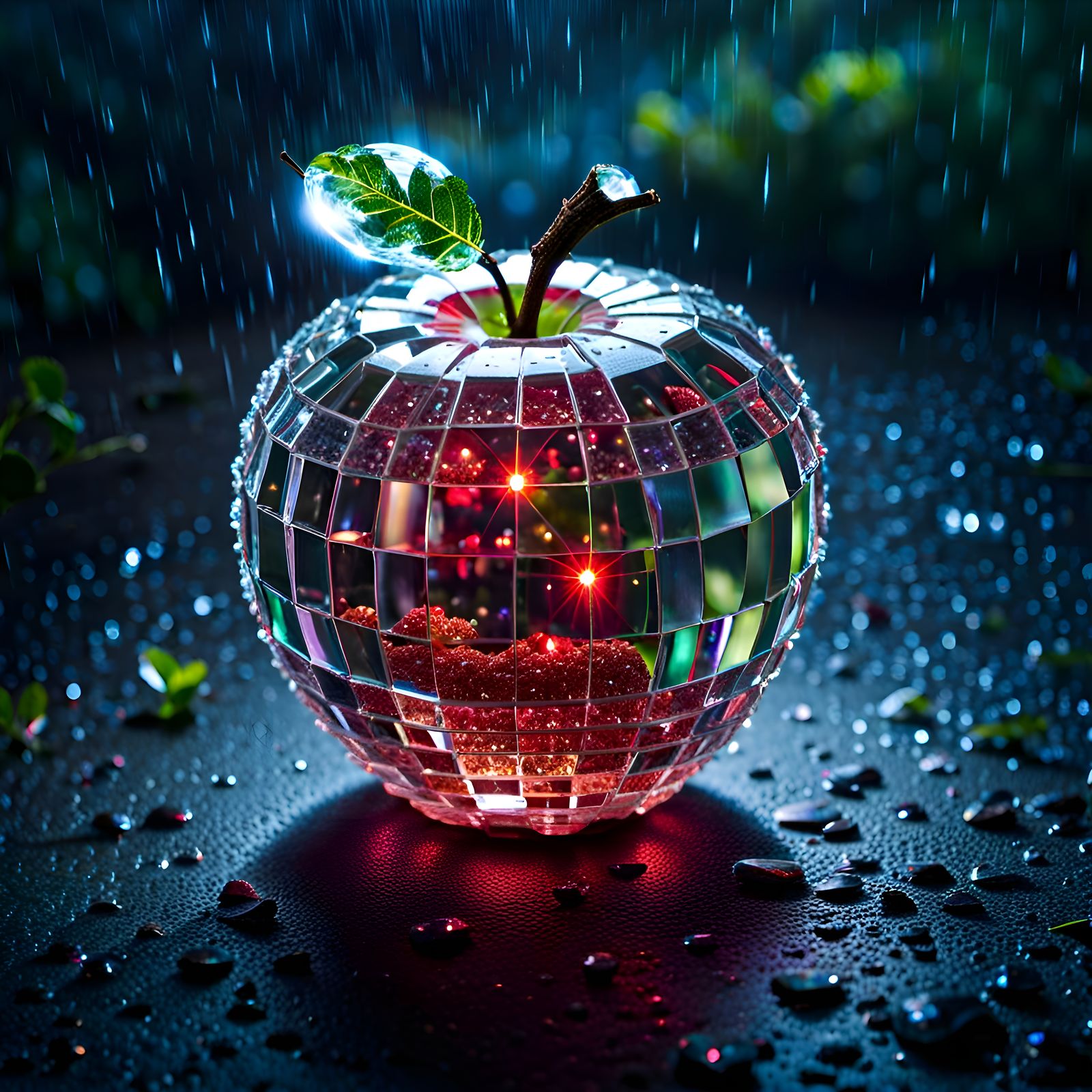 Crystal Apple in the rain