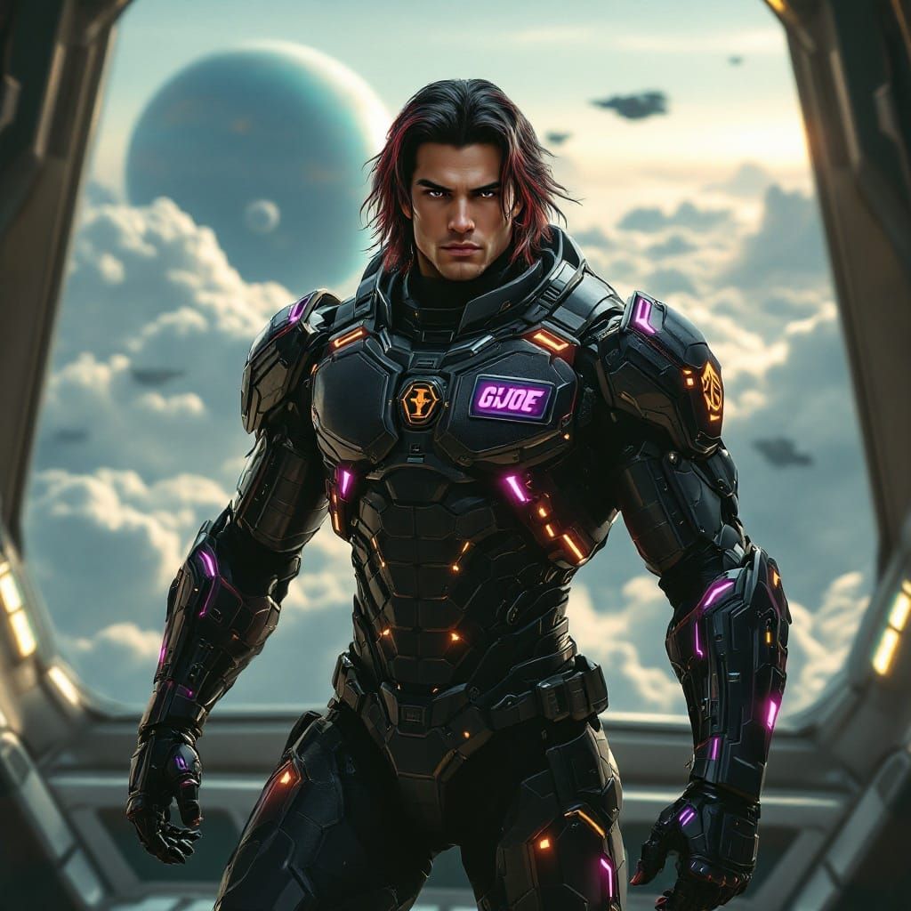 Sci-Fi Portrait: Heroic Man in Futuristic Space Station