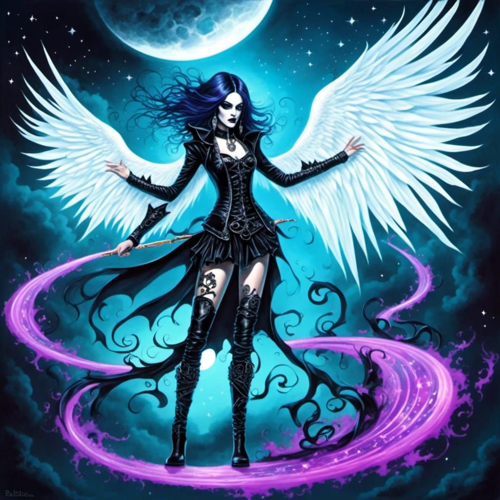 Cosmic Goth Love Witch in Psychedelic Style