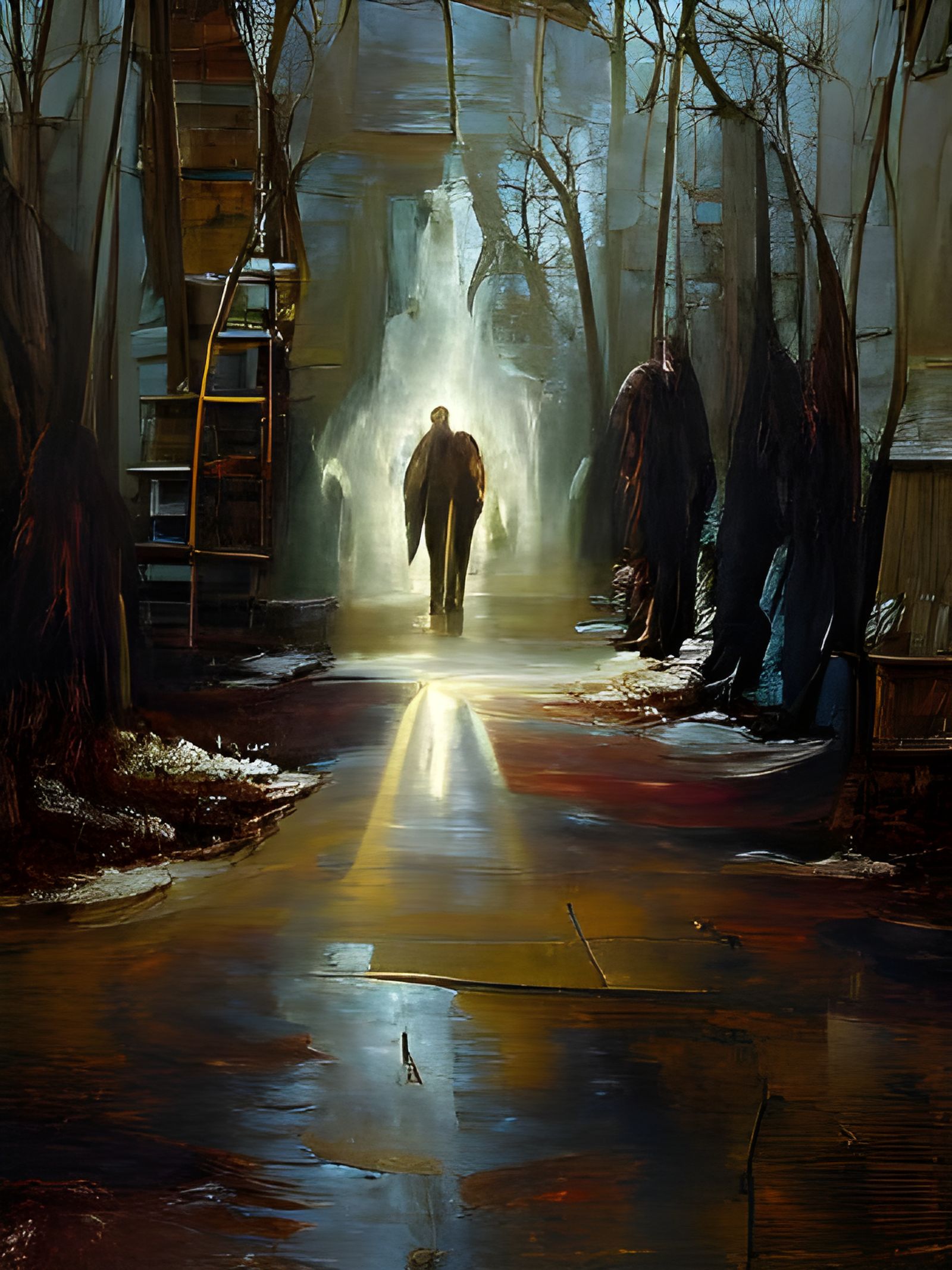 Figure Walking into the Light: Oil Painting