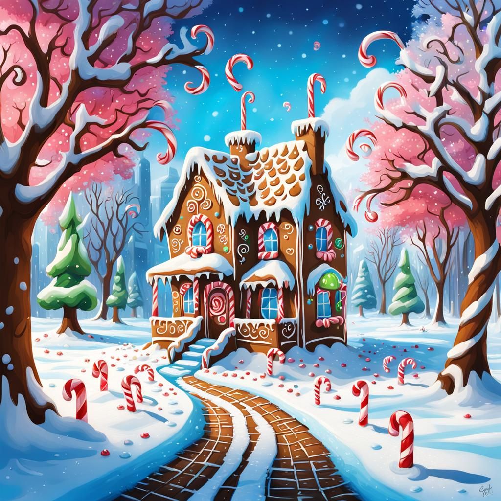 Gingerbread House in Winter Wonderland Graffiti Art