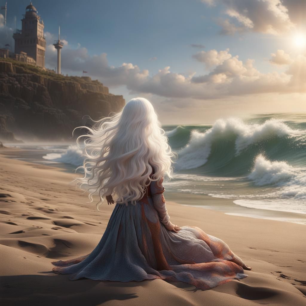 Lady Susana at the Beach: Detailed Matte Painting