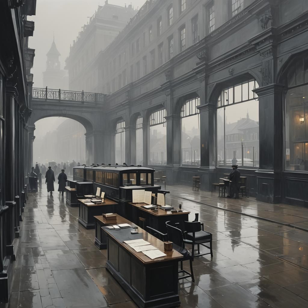 Sinister Study Room Overlooking Foggy Street
