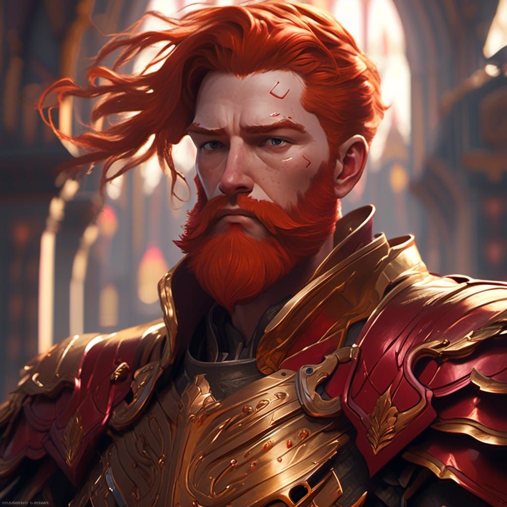 Red-Haired Underworld King Portrait in Digital Art Style