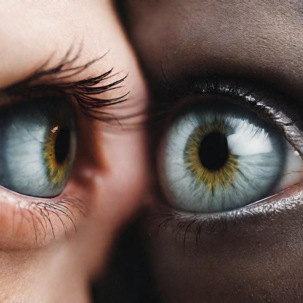 Photo of two eyeballs so close touching each other