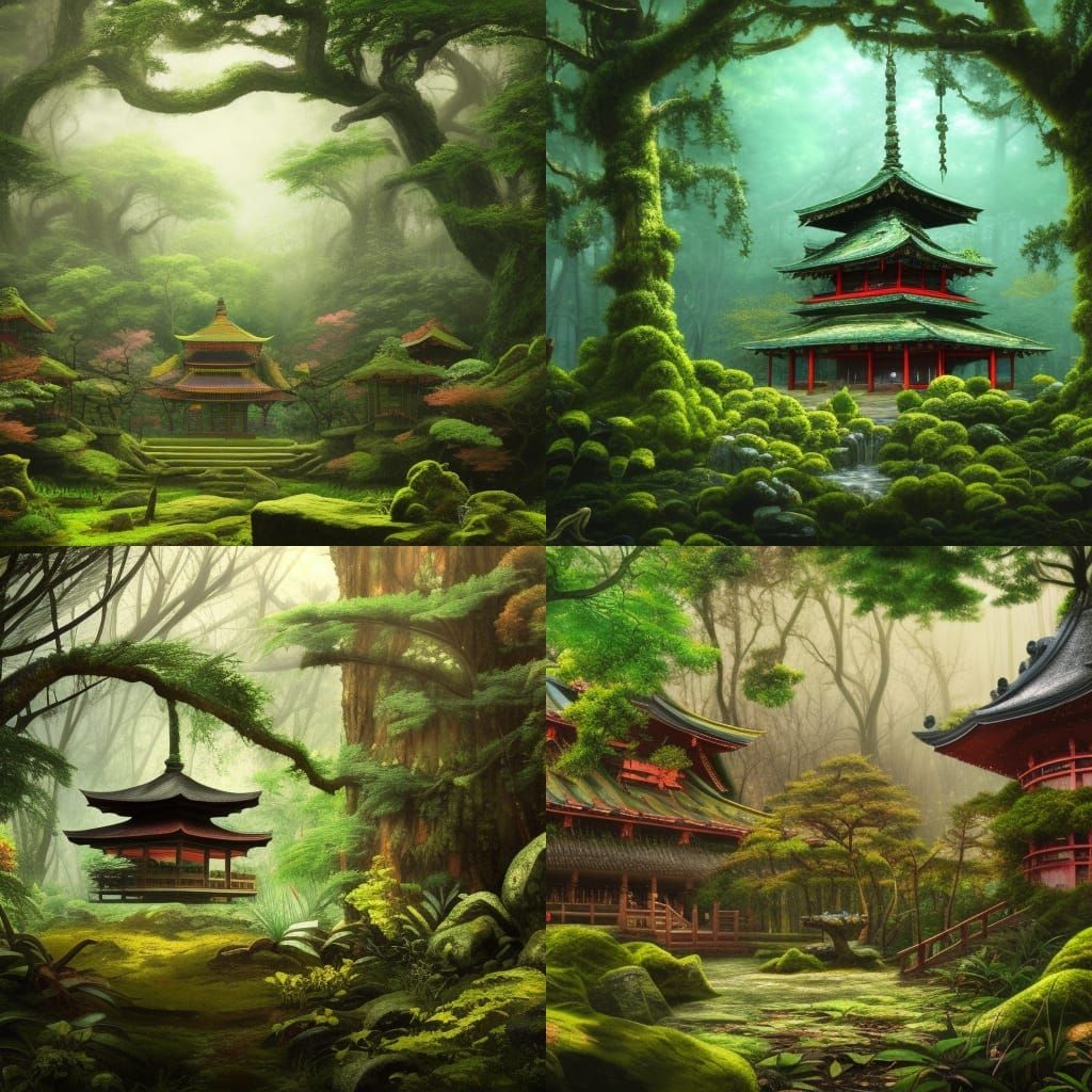 Overgrown Temple in Forest Clearing, Fantasy Concept Art