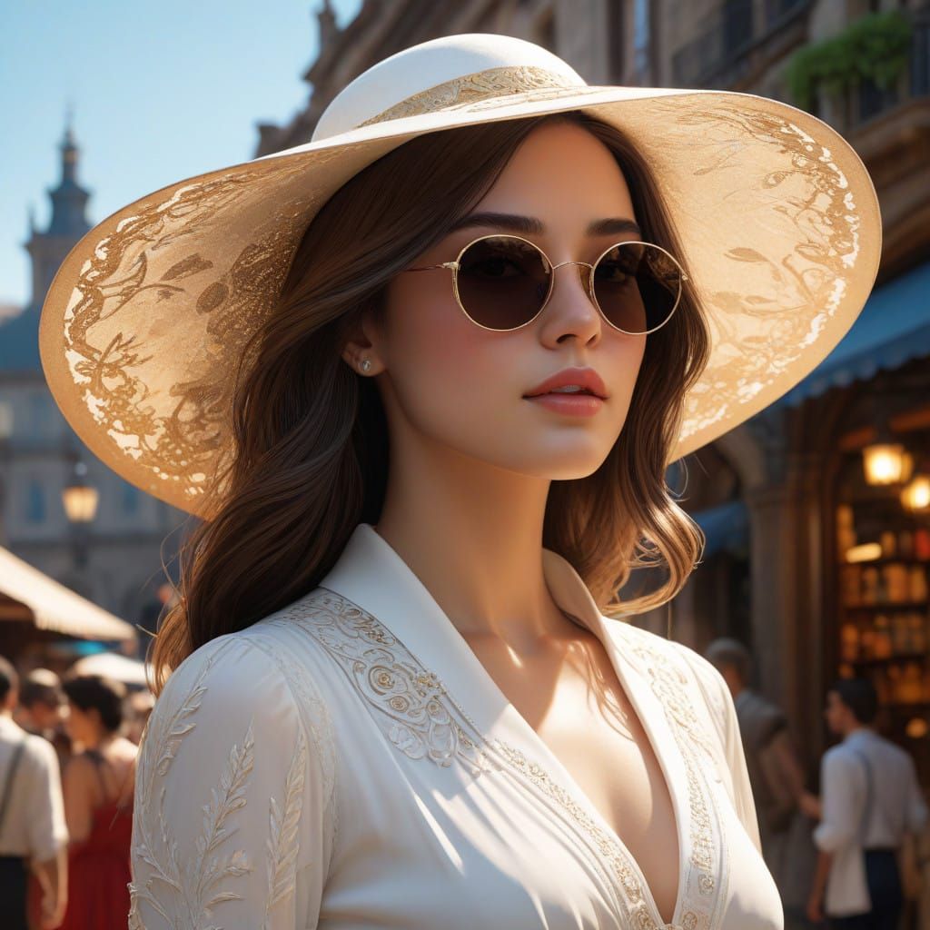 Medieval Lady in Royal Attire Amidst Vibrant Market Scene