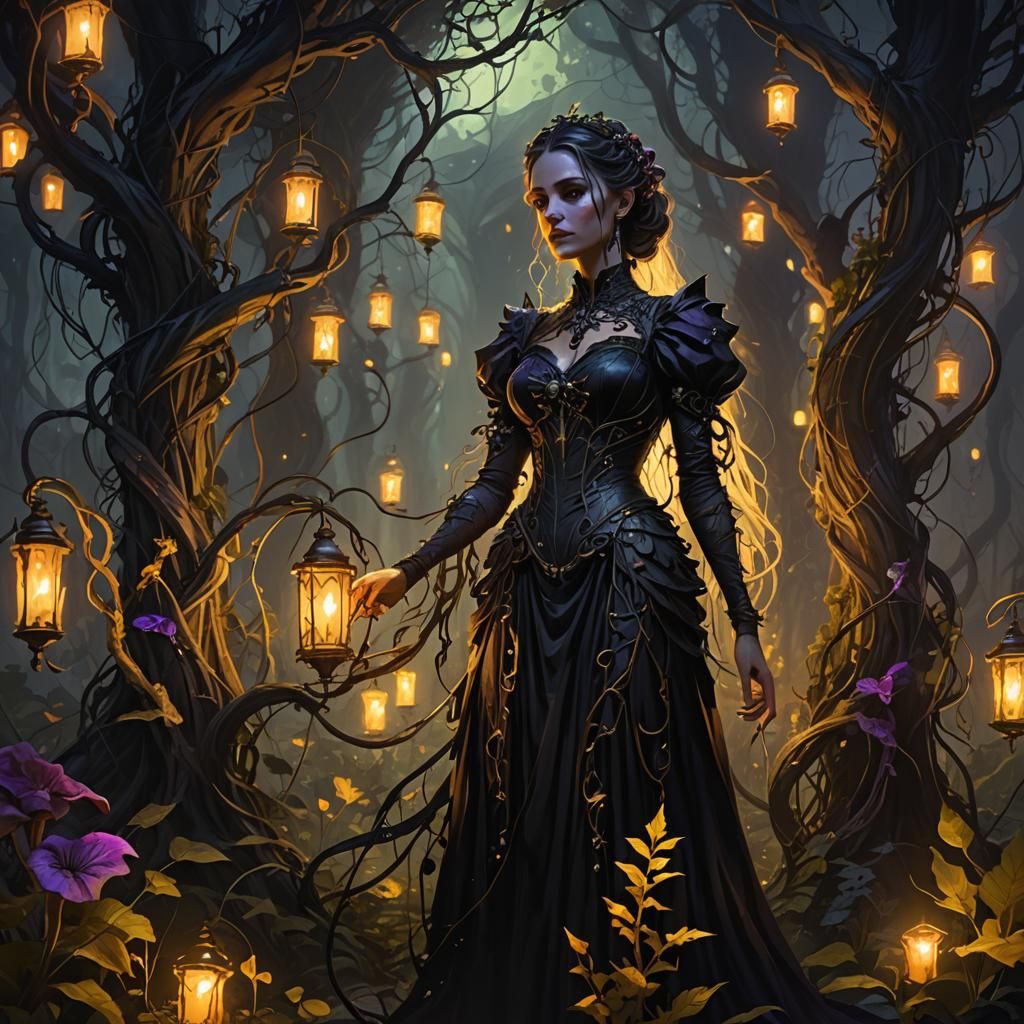 Dark Fantasy Woman in Gothic Garden