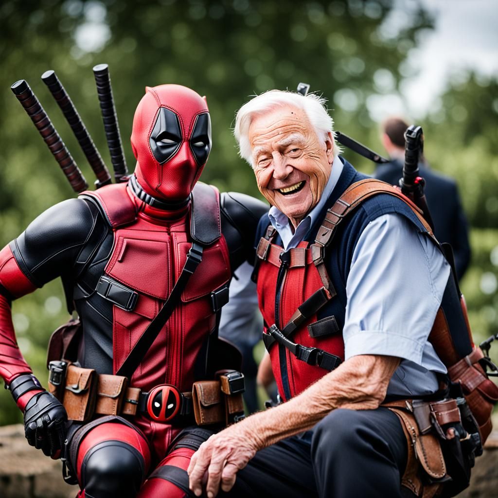 Sir David Attenborough with Deadpool.