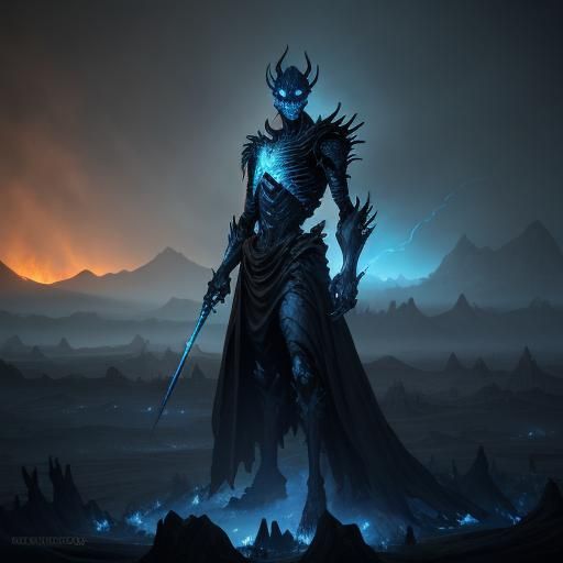 Ash-Covered Figure Engulfed in Blue Flame