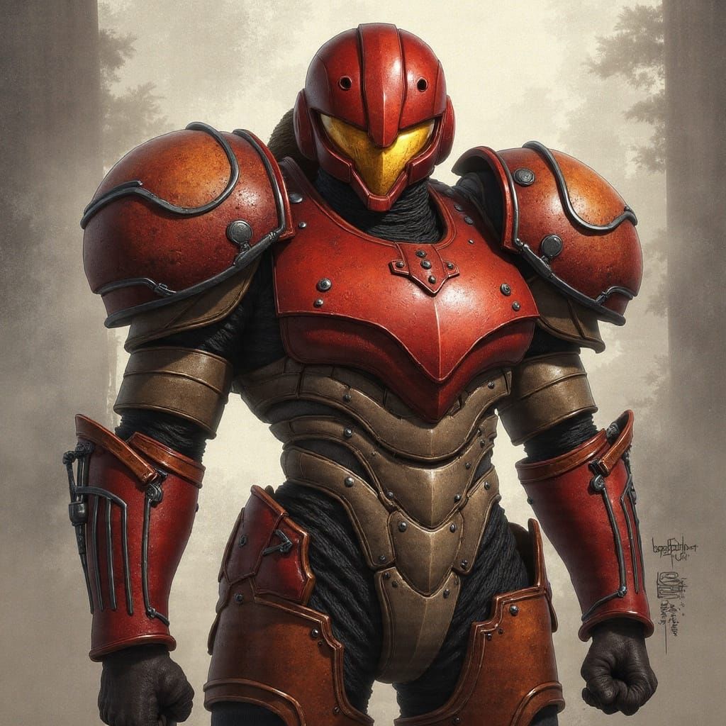 Samus Aran in 1930s Military Armor, Oil Painting