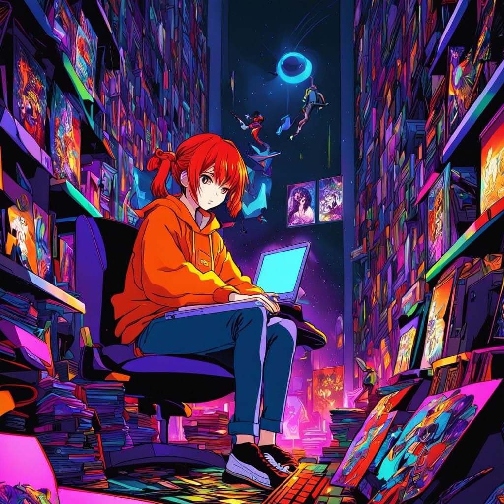 Girl Gaming in a Cozy Anime-Inspired Room
