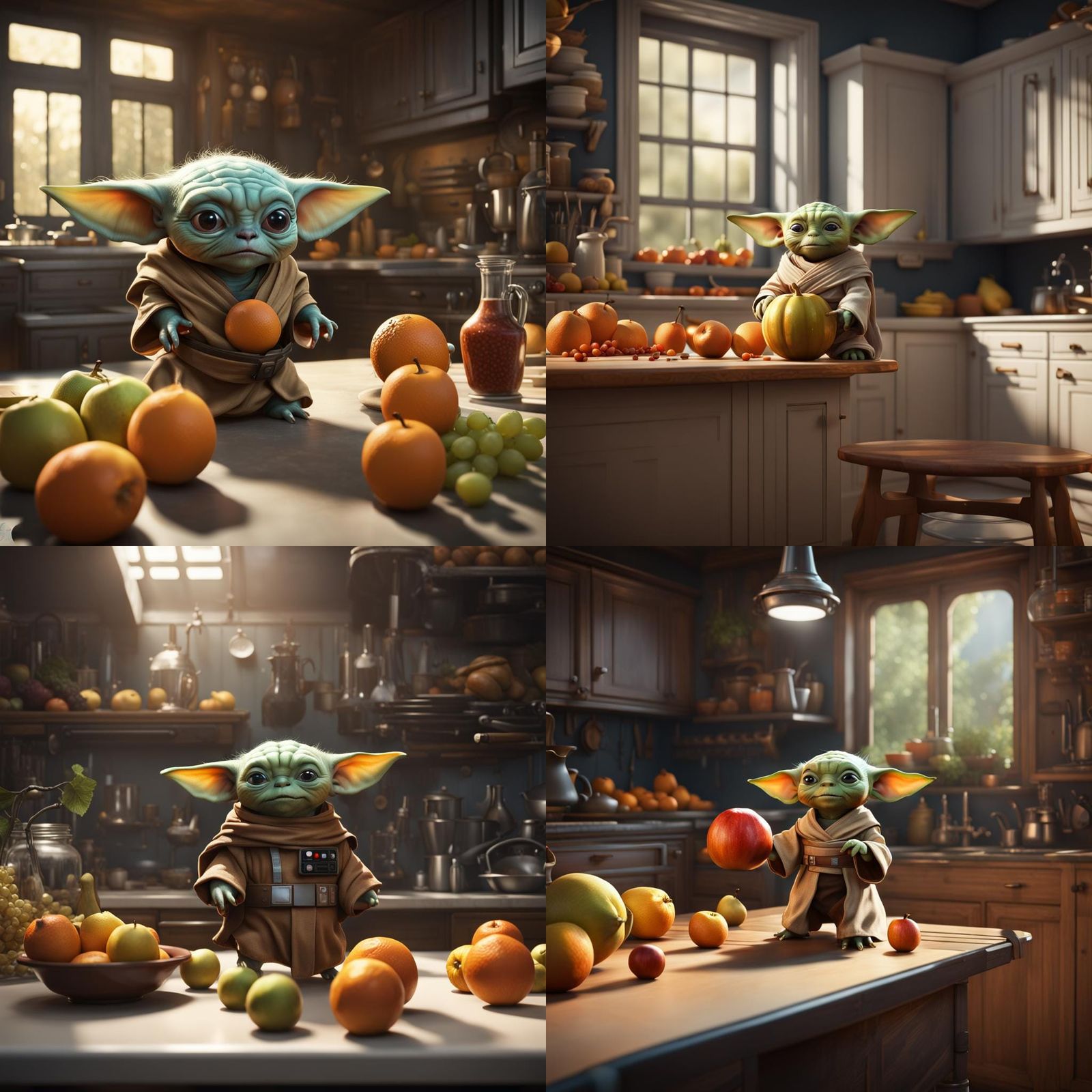 Grogu Levitates Fruit in Detailed Matte Painting