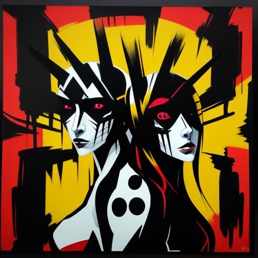 Expressionist Portrait of Two Women Before Mural