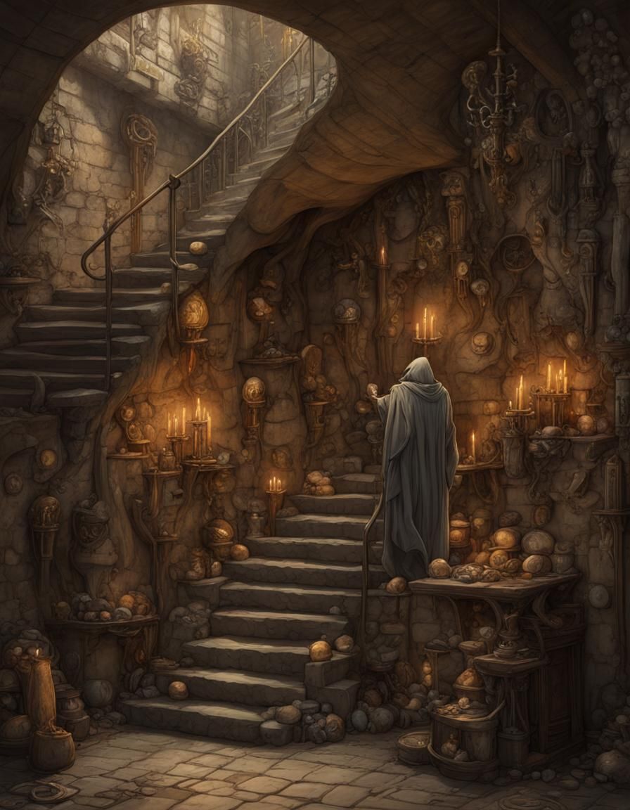 Hooded Thief in a Medieval Treasure Dungeon