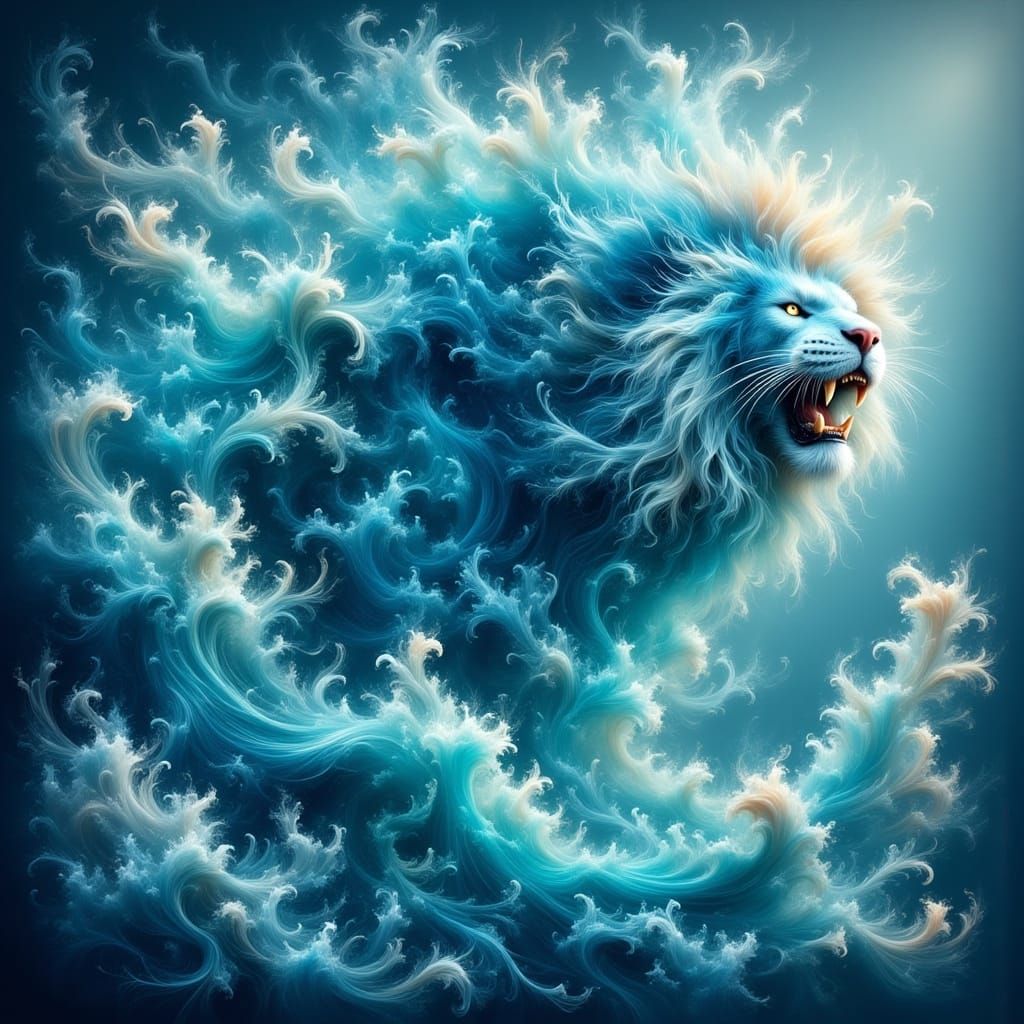 Ethereal Water Elemental Saber Tooth Tiger in Futuristic Mys...