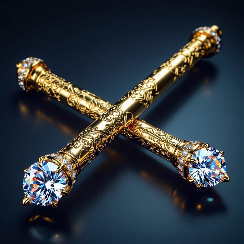 Solid Gold Diamond-Tipped Nunchucks in Hyperrealistic Digita...