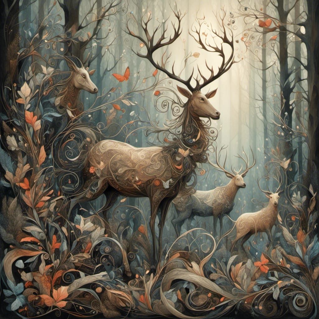 Whimsical Deer in Forest
