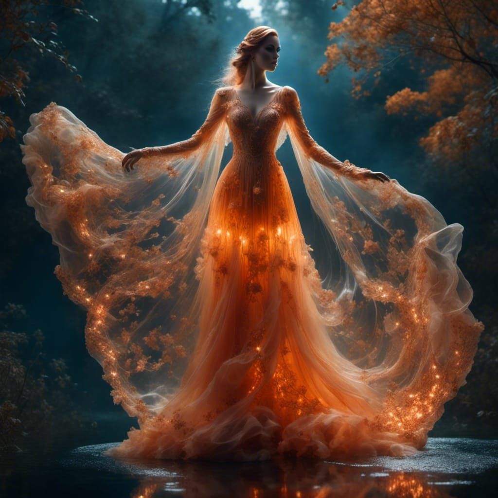 Ethereal Ghostly Woman in Orange Light