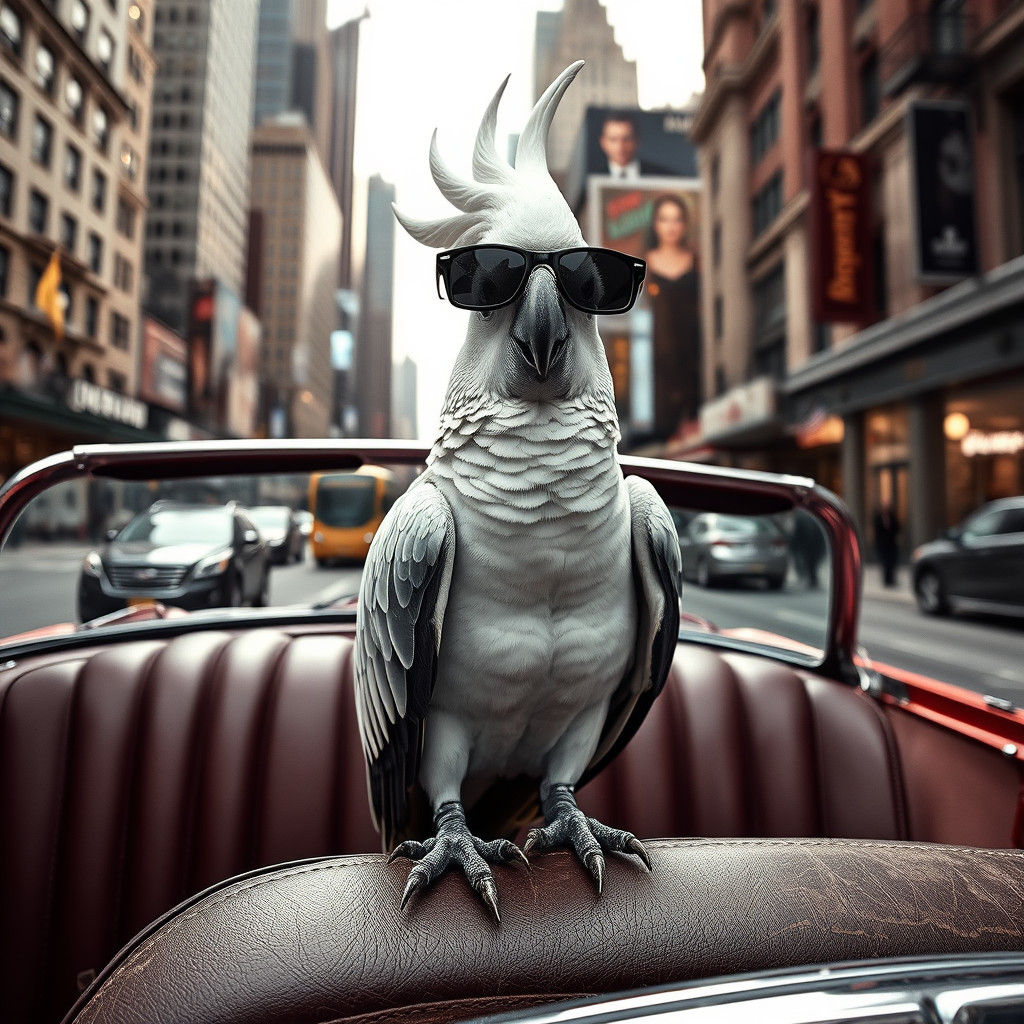 Cockatoo in Cabriolet: Hyperrealistic Black and White Portra...