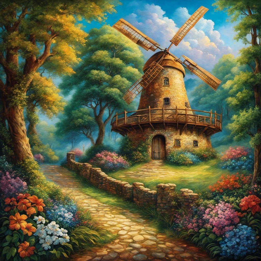 Surreal Windmill in Polychromatic Fine Art Style