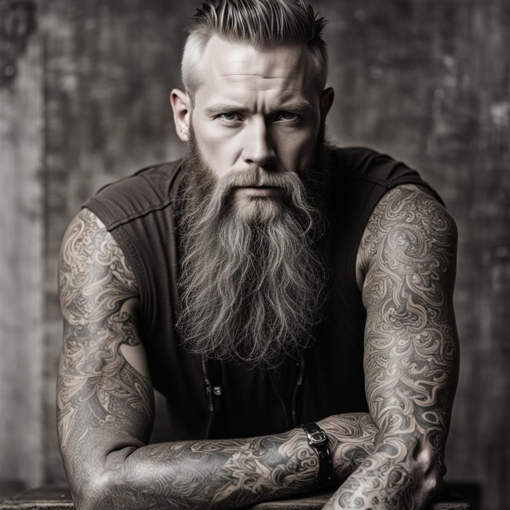 Tattooed Whiskey Warrior Portrait