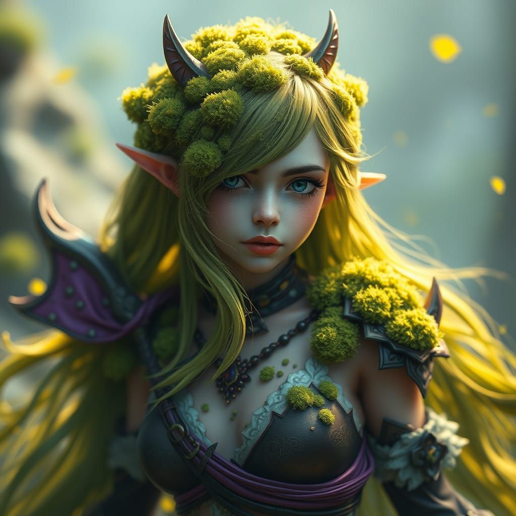 Moss Hair Goddess Unveiled in Vibrant Fantasy Landscape