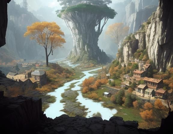 Surreal Broken Landscape with Volumetric Lighting