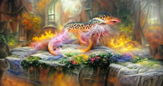 Flaming Salamander Fantasy Lizard in Ethereal Style