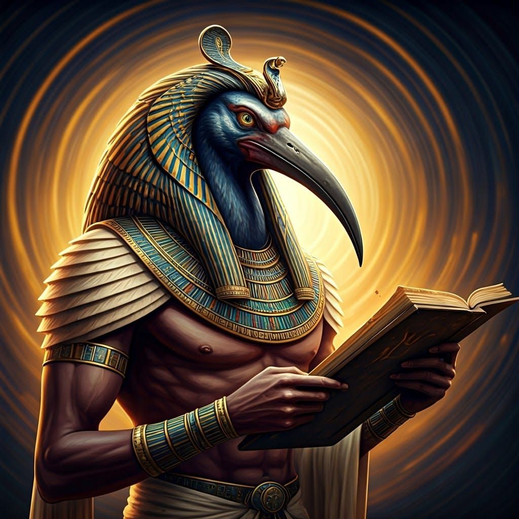 Thoth as Ancient Egyptian Sage with Ibis Head, Holding Scrib...
