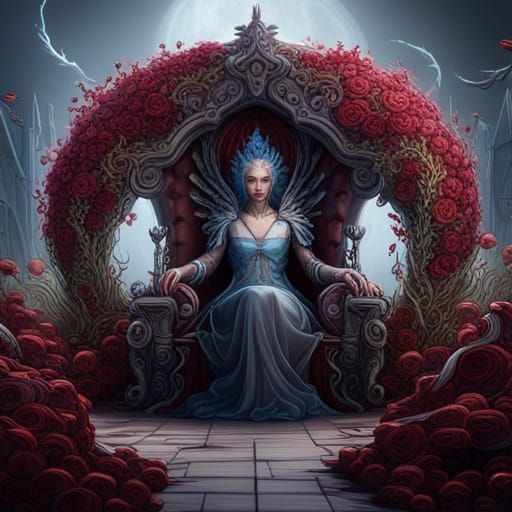 Brain on Bloody Floral Throne: Detailed Matte Painting