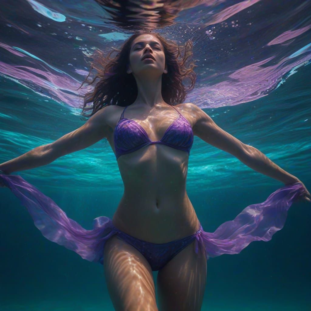 Bioluminescent Woman Emerges from Glowing Ocean Waters