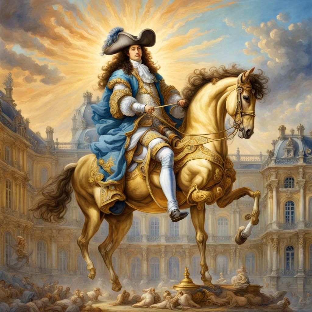 Louis XIV at Versailles: Splashy Watercolour Art