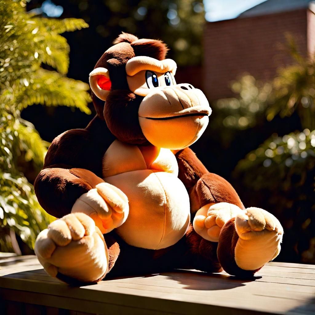 Giant Donkey Kong Plushie in Sunlight