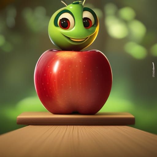 Adorable Caterpillar in Apple, Pixar Style