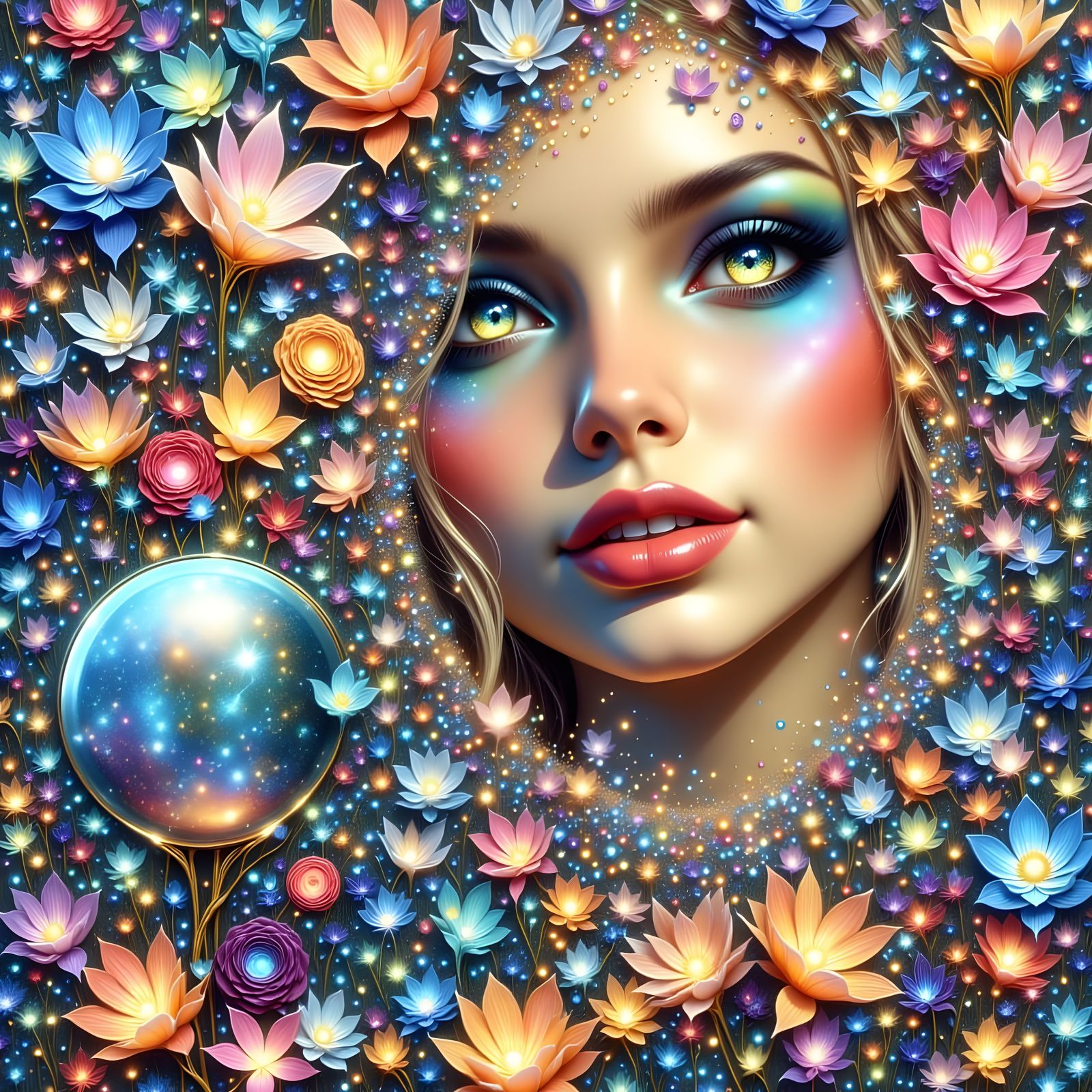 Surreal Fantasy Scene with Sparkling Elements and Ethereal F...