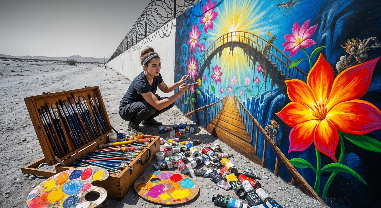 Flower Bridge Mural in Vibrant Artistic Styles