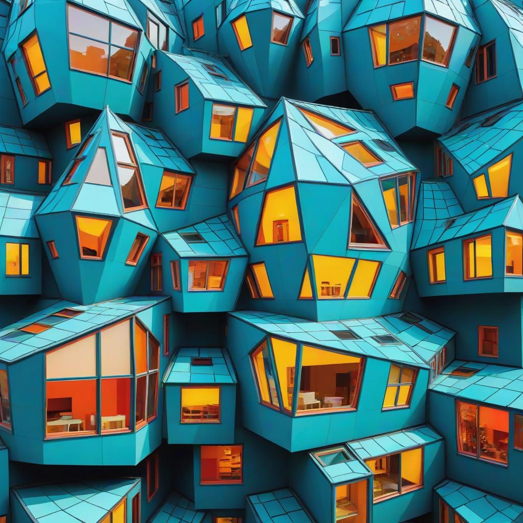 Abstract Geometric House in Vibrant Neighborhood