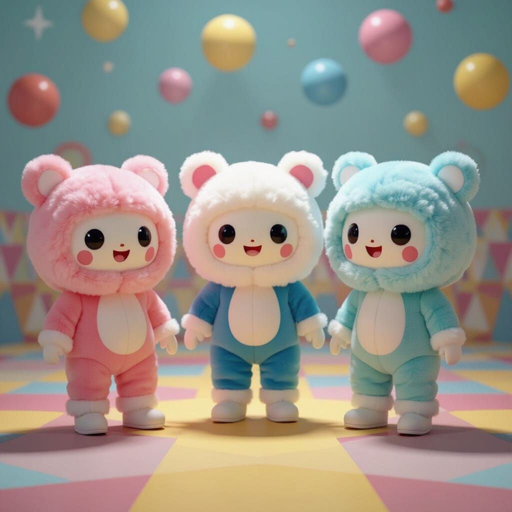 Colorful Squid Game Pom-Poms in Pop Art Style