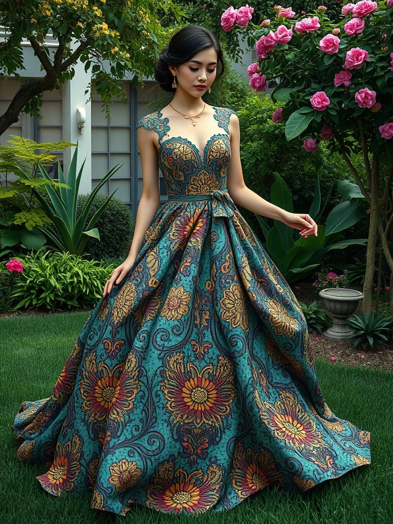 Elegant Rococo Woman in Mosaic Garden