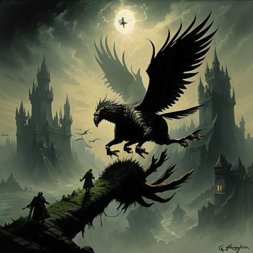 Sinister Pegasus Approached by Ominous Figure