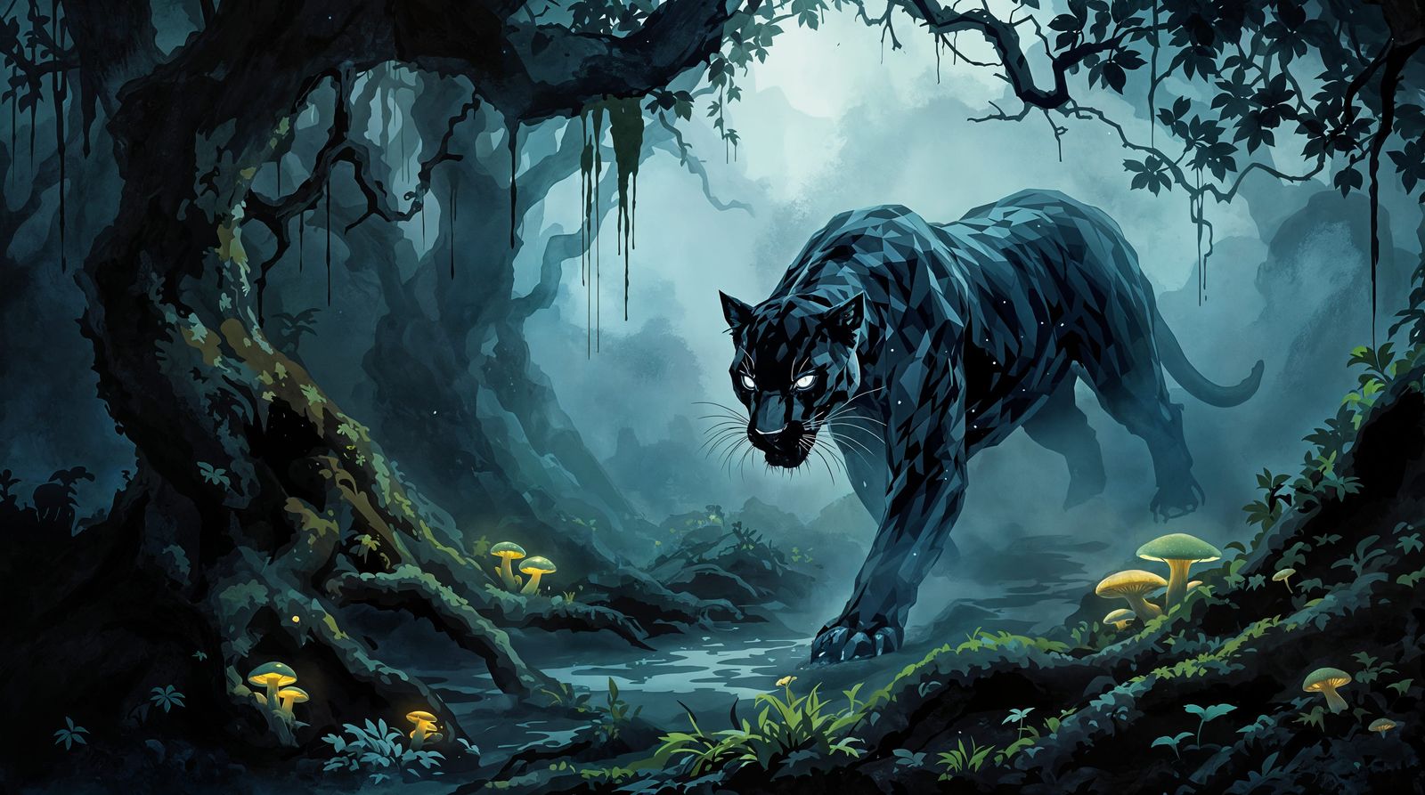 Mysterious Jungle Guardian in Ethereal Fog