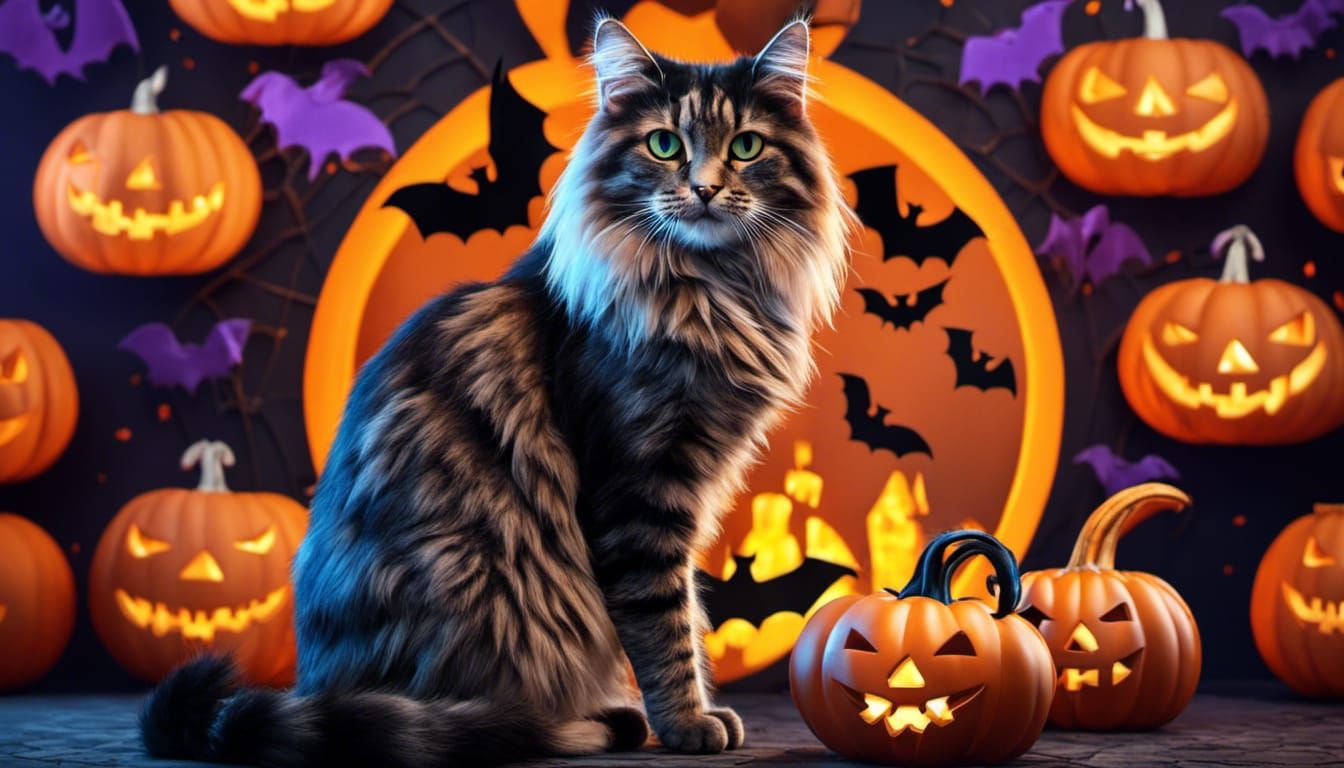 Halloween Patchwork Cat in Surreal 3D