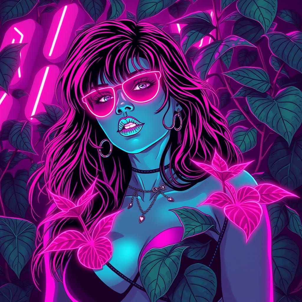 Neon Retro Poison Ivy in Synthwave Style