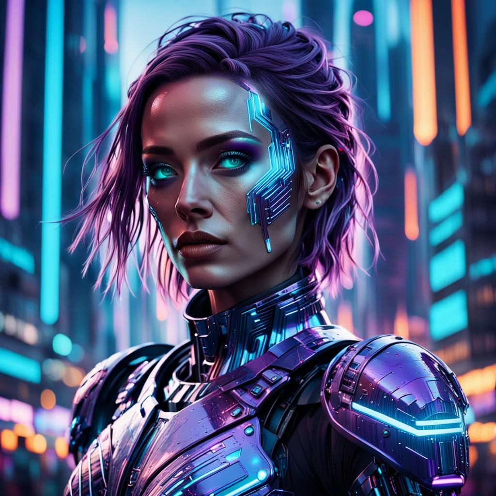 Sci-Fi Girl Portrait in Futuristic Cityscape