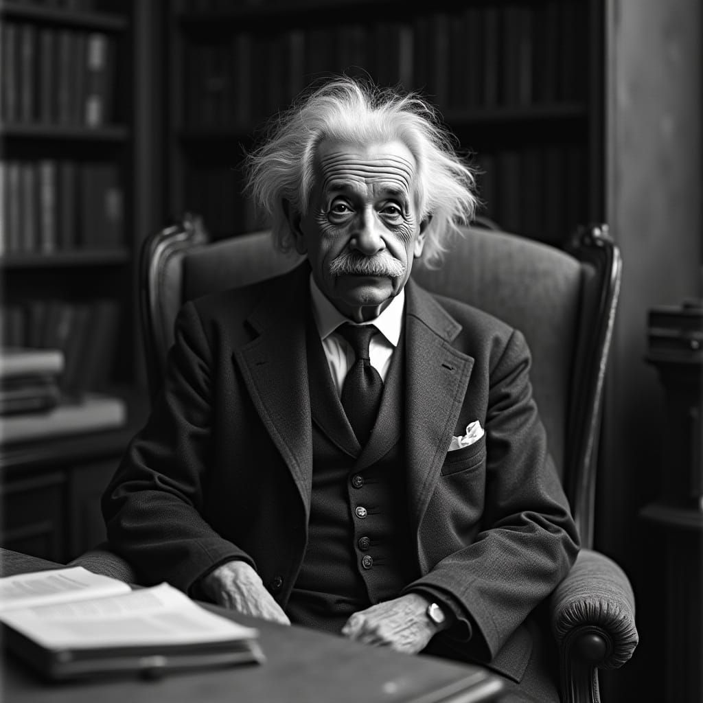Vintage Portrait of Albert Einstein in Elegant Black and Whi...