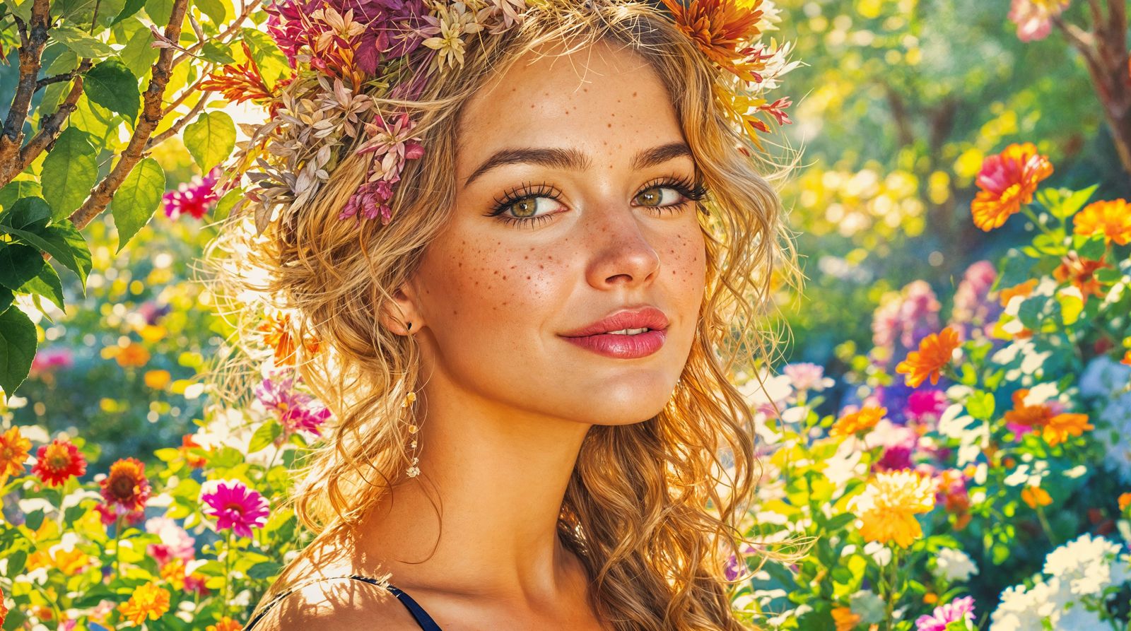 Portrait of a Healthy Woman in a Vibrant Sunny Garden